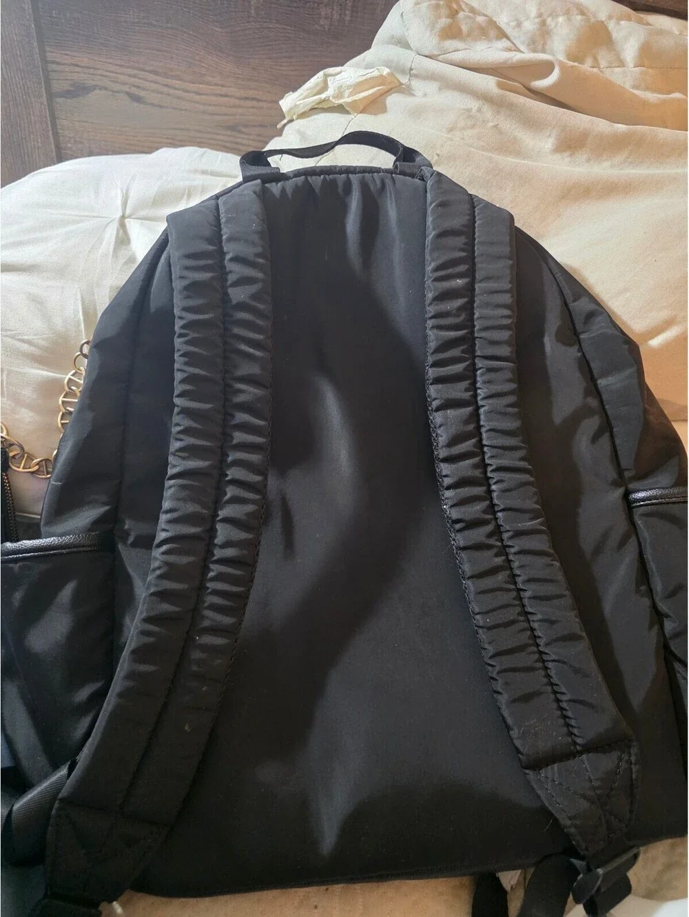 New Madden NYC Black Nylon Backpack with Chain and Pouch